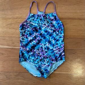 Speedo One Piece Swimsuit Blue and Purple Dynamic Design
